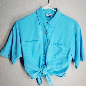Casual Cottonseed Wear - Turquoise Blu - Short Sleeve w/ Front Tie - Small - USA